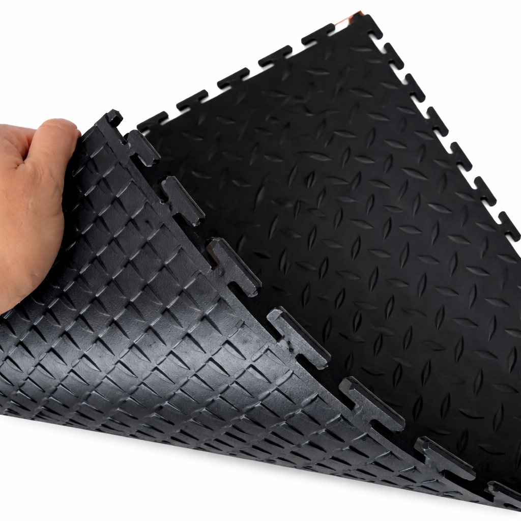 Chequer Plate Workshop Floor Tiles Black