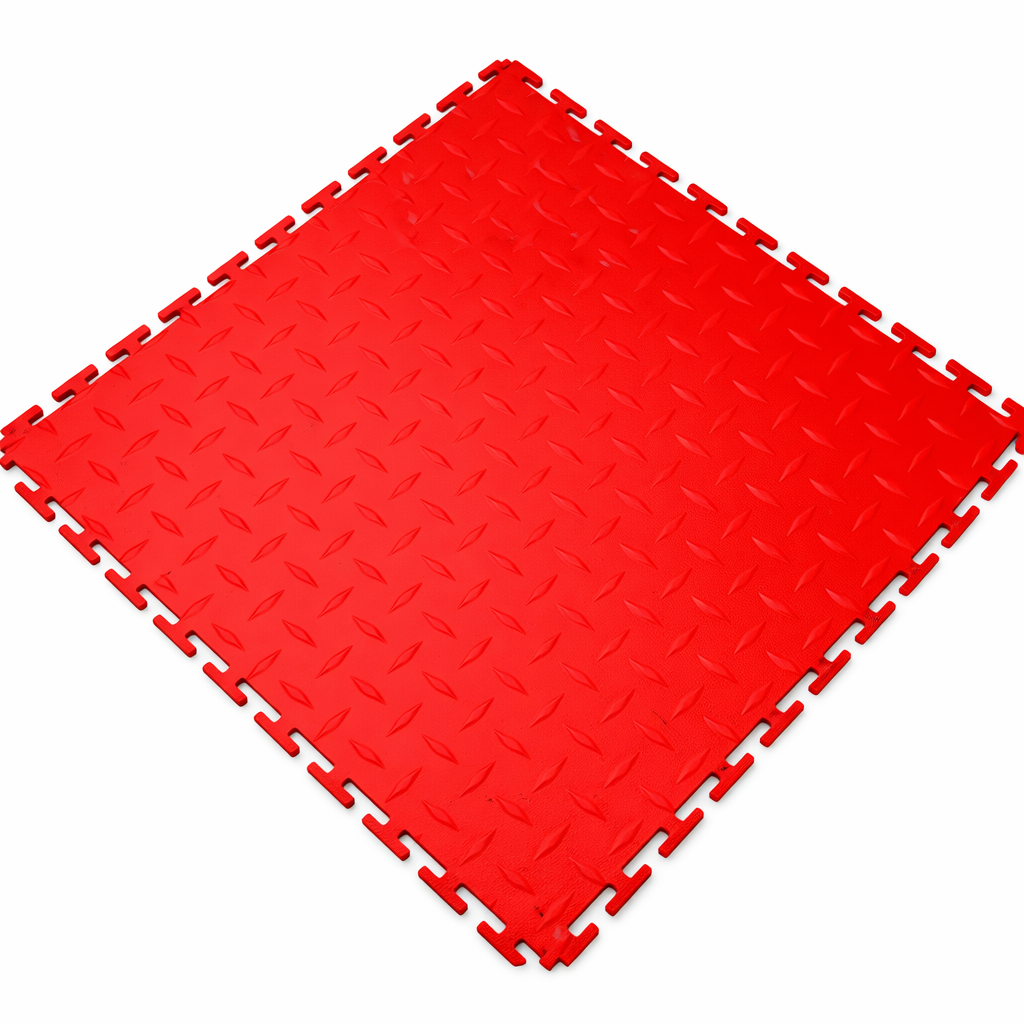 Chequer Plate Workshop Floor Tiles Red